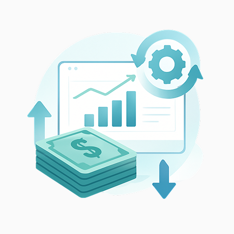 Computer screen, showing a graph, with money on front