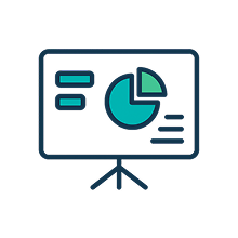 Image of a presentation screen with graphs and information on it