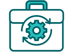 Icon of a portfolio, with a gear inside of it