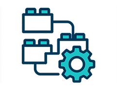 Image of icons of car batteries, joined by a line, with a gear on top of one