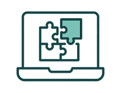 Image of a computer screen icon, with a puzzle inside of it, representing Full Platform Integration where you can use SMArtX&rsquo;s features to leverage your existing tech through the power of APIs.
