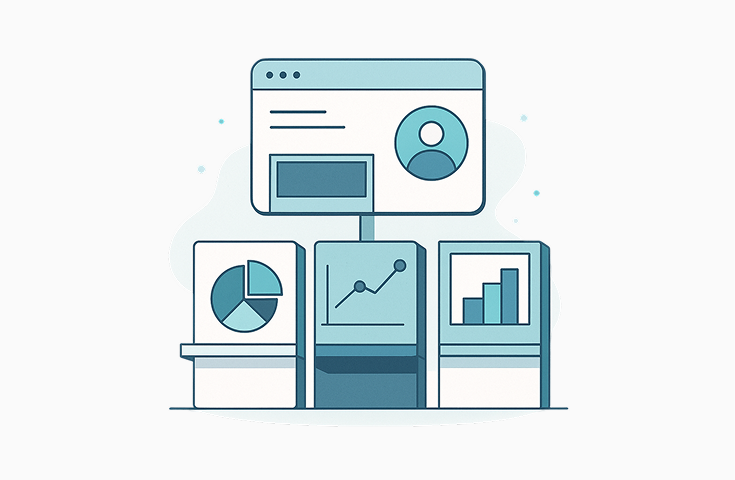 Image of a website, with graphs below it.