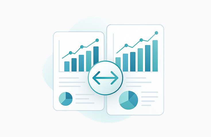 Image of 2 graphs side by side, representing Model Comparison, one of the features offered by SMartX, which helps seamlessly compare and evaluate model portfolios side-by-side to predict performance before shifting strategies.