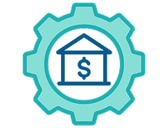 Icon of a gear with a house inside of it, demonstrating that SMArtX provides the core technology that runs managed accounts end-to-end, while you gain the freedom to build custom experiences or interfaces on top of our reliable tech.