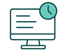 Icon of a computer screen with a clock in the corner of it, representing that clients can have Real-Time Access to SMArtX&rsquo;s Features