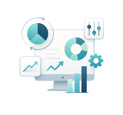 Image of a computer showing graph, data analysis, and improvement