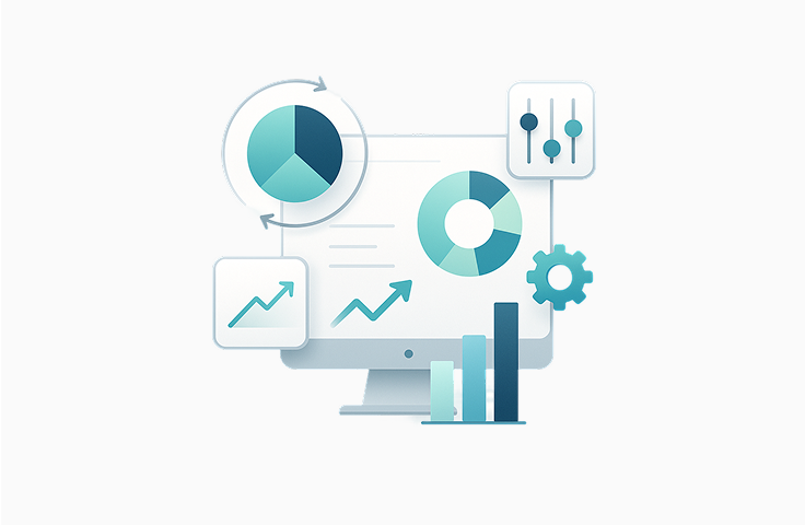 Computer screen displaying various financial analytics, including pie charts, line graphs, and adjustable sliders, representing data visualization and portfolio management features of the Deploy platform by SMArtX Advisory Solutions.