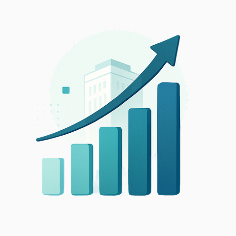Image of a bar chart, with an arrow pointing upwards, showing improvement, representing Scalable Growth, one of SMArtX's goals.