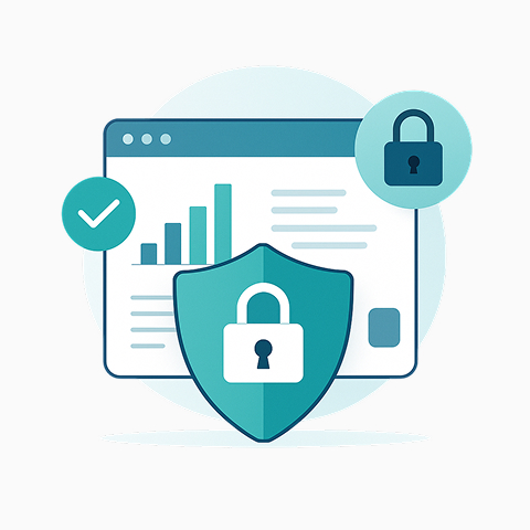 Image of a website, with a big safety icon on top, demonstrating Secure Technology, one of SMArtX's goals