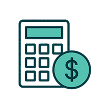 Image of a calculator, with a money icon on the front