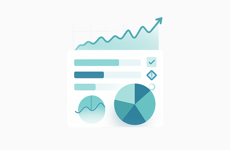 Graphical representation of portfolio performance metrics with upward trend line, pie chart, and data visualization elements, emphasizing insights for managed account operations.