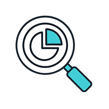 Image of a magnifying glass with a pie graph inside of it